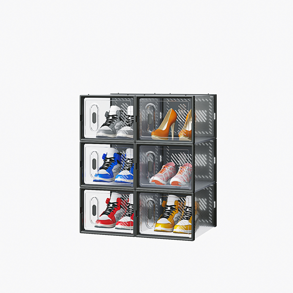 6-Piece Medium Black Plastic Mesh Shoe Box Set - 33x23x14cm, Modular Design for Home Storage