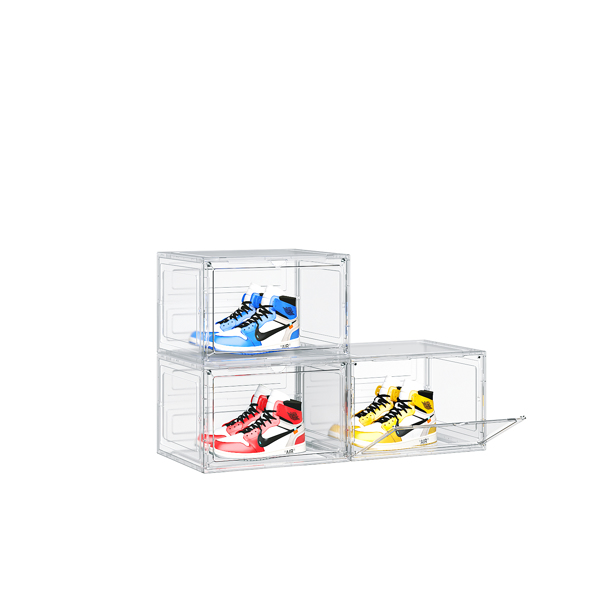 3-Piece Big White Plastic Mesh Shoe Box Set - 33.50*29.50*22.00cm, Modular Design for Home Storage