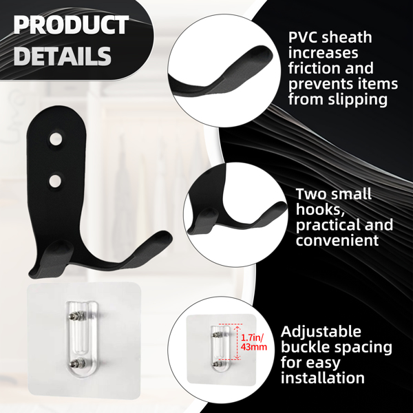 Stainless steel large-sized double-ended hook without drilling holes for kitchen and bathroom storage, suitable for hanging clothes and other items
