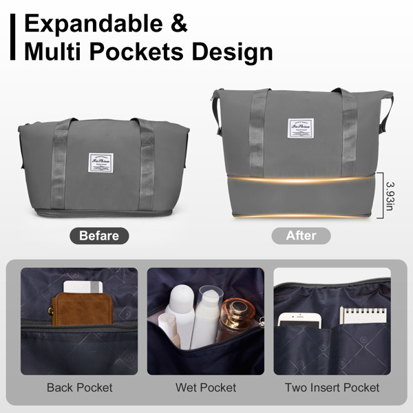 4-Piece Luggage Set with 2 Handbags & 8-Piece Toiletry Kit – Durable PP Suitcase (18in/20in/24in/28in) + 30L Travel Tote + 3L Crossbody Wash Bag – Iron Telescopic Handle – Dark Gray