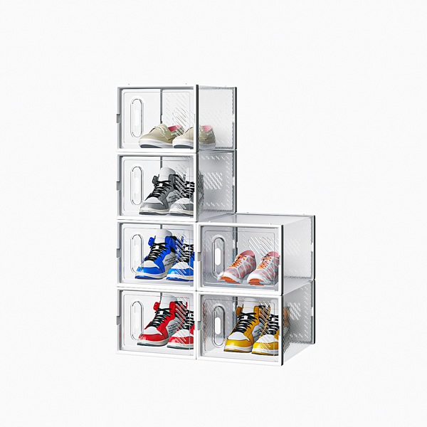 6-Piece Medium White Plastic Mesh Shoe Box Set - 35.00*25.00*19.00cm, Modular Design for Home Storage