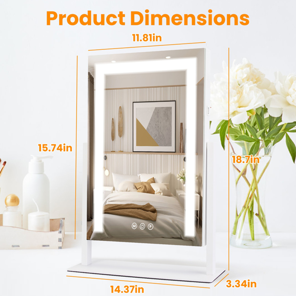 Lighted Makeup Mirror, 15.74X11.81 Hollywood Vanity Mirror with Led Lights, Three Color Lighting Modes, and 10X Magnification Mirror, Smart Touch Control, 360°Rotation 