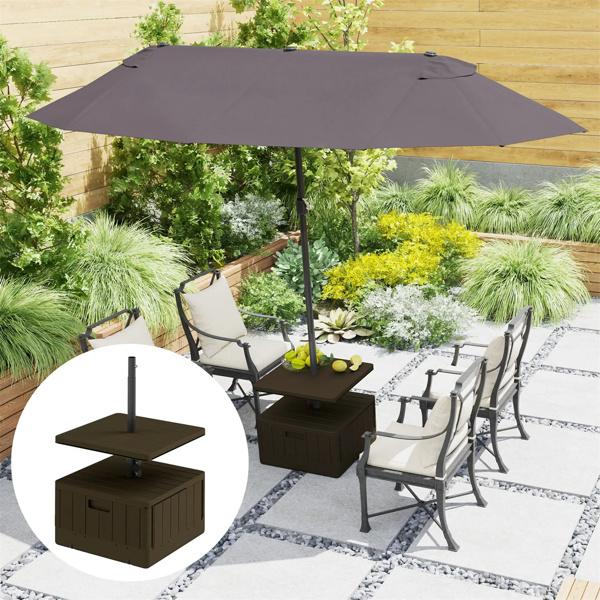 Weighted Umbrella Stand with Table Tray and Wheels - Brown