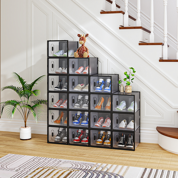 18-Piece Medium Black Plastic Mesh Shoe Box Set - 35.00*25.00*19.00cm, Modular Design for Home Storage