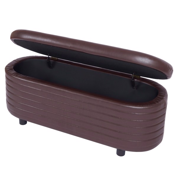 Brown Pu Leather, Modern Upholstered Storage Bench, End Of Bed Stool, For Living Room, Entryway, Bedroom