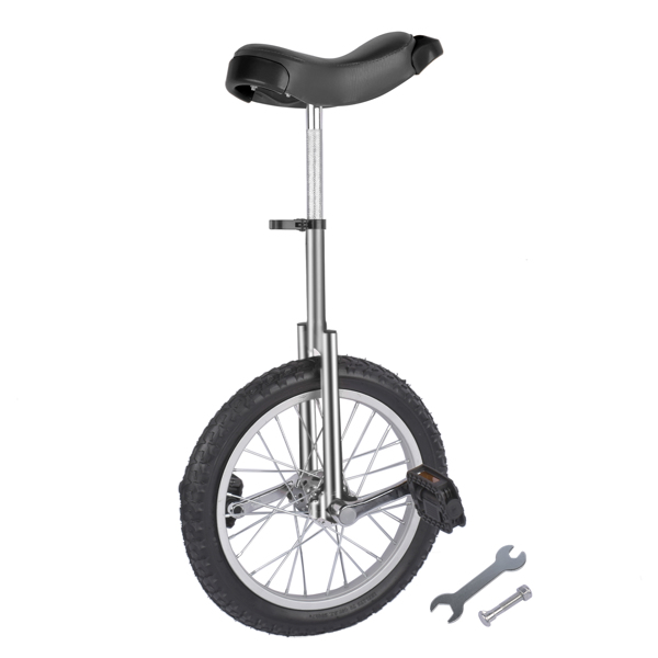 Height Adjustable Unicycle, 16 Inch Wheel Monocycle for Balance Exercise, Easy Assembly Singe Wheel Cycle for Circus Performance, Outdoor Fitness (Silver)