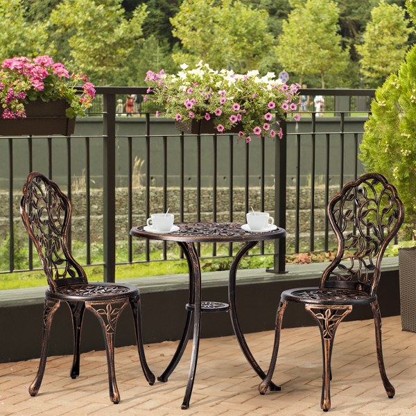3 PCS Outdoor Bistro Set,Outdoor Patio Set, All-Weather Cast Aluminum Bistro Table Set for Backyard, Garden, Balcony （Leaf）