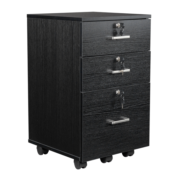 FCH Black Wood Grain Density Board Three Drawers Wooden Filing Cabinet