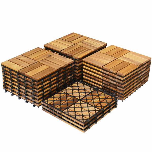 27 Pieces 12 x 12 Inch outdoor floor tiles，Acacia Wood Interlocking Patio Deck Tile