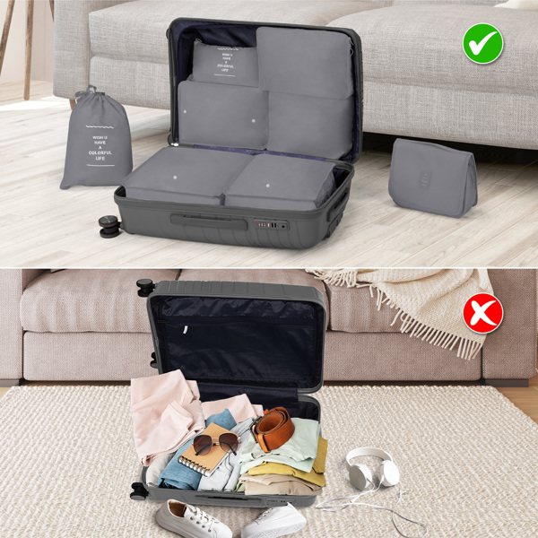 4-Piece Luggage Set with 2 Handbags & 8-Piece Toiletry Kit – Durable PP Suitcase (18in/20in/24in/28in) + 30L Travel Tote + 3L Crossbody Wash Bag – Iron Telescopic Handle – Dark Gray