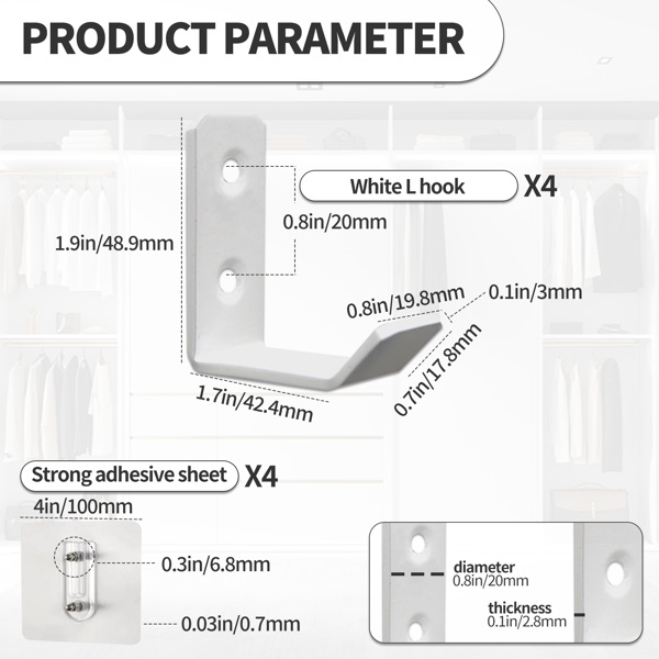L-shaped practical hook multi-functional cabinet, wardrobe, bathroom, kitchen, living room hook