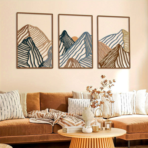 3pcs/aet Minimalist Mountain Landscape Metal Wall Art: Square Hollow-Out Panels, Mesmerizing Modern Home Decor for Living Room-Tracking numbers are not updated on Sundays