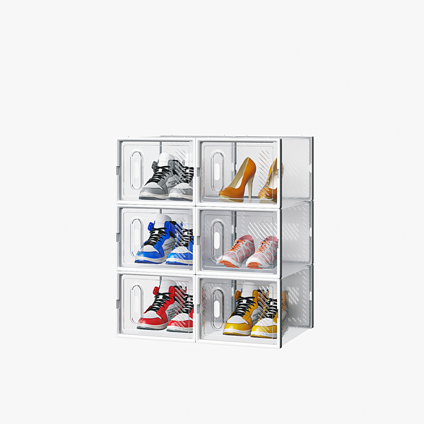 6-Piece Medium White Plastic Mesh Shoe Box Set - 35.00*25.00*19.00cm, Modular Design for Home Storage