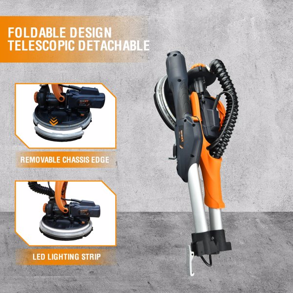 Drywall Sander with Vacuum Dust Collection, 6 Variable Speed Foldable Telescopic Electric Wall Sander, Popcorn Ceiling Removal Tool, 1900RPM Power Sander Tool, LED Light, 18Pcs Sanding Discs[Unable to