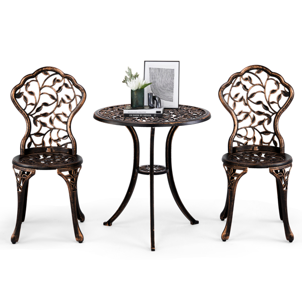 3 PCS Outdoor Bistro Set,Outdoor Patio Set, All-Weather Cast Aluminum Bistro Table Set for Backyard, Garden, Balcony （Leaf）