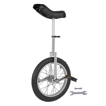 Height Adjustable Unicycle, 16 Inch Wheel Monocycle for Balance Exercise, Easy Assembly Singe Wheel Cycle for Circus Performance, Outdoor Fitness (Silver)