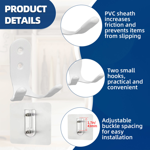 Stainless steel large-sized double-ended hook without drilling holes for kitchen and bathroom storage, suitable for hanging clothes and other items