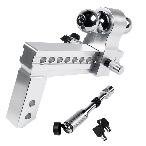 Adjustable 10" Drop / Rise Trailer Hitch for 2" Receiver 2" &2-5/16" Chrome Ball Aluminum