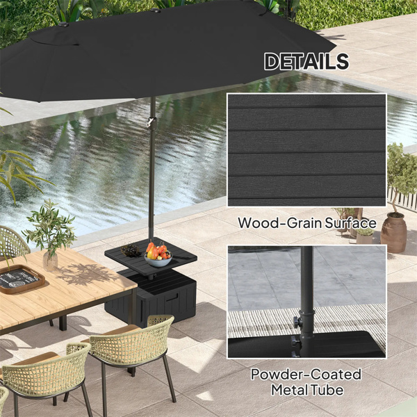 Weighted Umbrella Stand with Table Tray and Wheels - Black