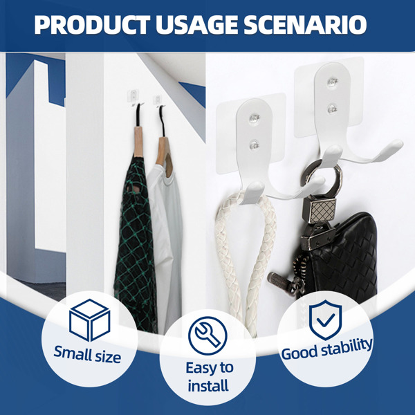 Stainless steel large-sized double-ended hook without drilling holes for kitchen and bathroom storage, suitable for hanging clothes and other items