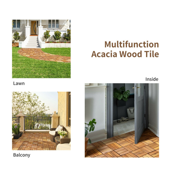 27 Pieces 12 x 12 Inch outdoor floor tiles，Acacia Wood Interlocking Patio Deck Tile