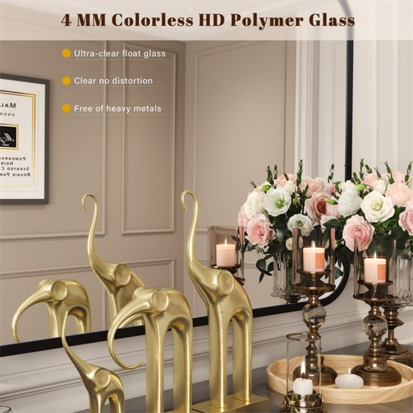 黑色浴室墙镜，适用于40英寸×32英寸矩形梳妆镜，带圆角，适用于卧室无缝防锈聚合物涂层防碎玻璃（水平/垂直）【周末不发货，TK/TEMU订单仅支持自提】-4