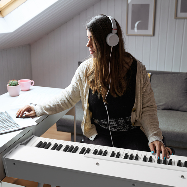 【Replace 60293400】GDP-203 88 Key Standard Full Weighted Keyboards Digital Piano with Metal Stand, Power Adapter, Triple Pedals, Headphone，for All Experience Levels White Color