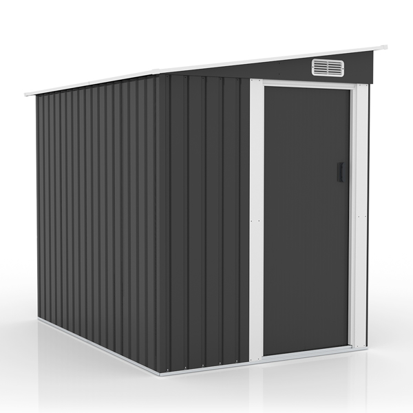 5*7FT Outdoor Storage Shed, Metal Garden Storage House with Slanted Roof & Double Sliding Doors for Backyard Outdoor Patio, Black