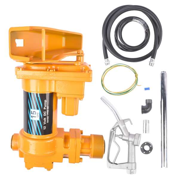 抽油泵 12V 15 GPM Yellow Fuel Transfer Pump + Discharge Hose + Manual Nozzle Kit-5
