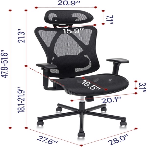 Mesh Office Chair Back Height Adjustable with Wheel Legs,Lumbar Support, Adjustable Armrest,Adjustable Headrest,Tilt