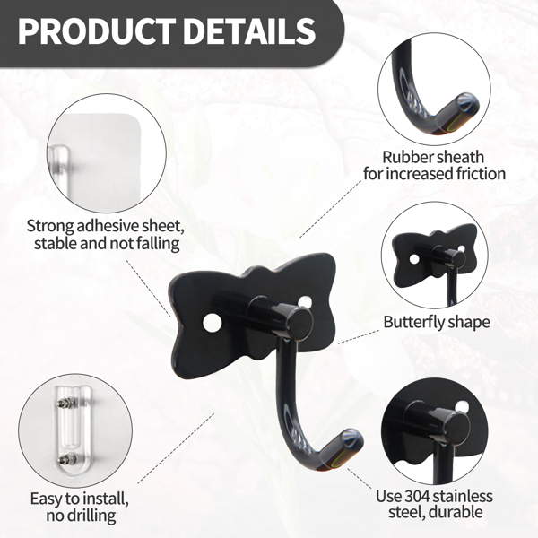 Butterfly-style practical and beautiful hanging hook for bathroom closet door-mounted hook behind the wardrobe door