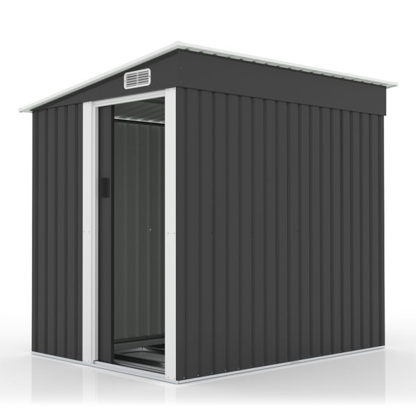 5*7FT Outdoor Storage Shed, Metal Garden Storage House with Slanted Roof & Double Sliding Doors for Backyard Outdoor Patio, Black