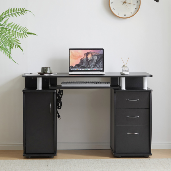 FCH  115* 55*74cm  Black PB Wood 15mm Portable 1pc Door with 3pcs Drawers Computer Desk