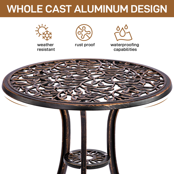 3 PCS Outdoor Bistro Set,Outdoor Patio Set, All-Weather Cast Aluminum Bistro Table Set for Backyard, Garden, Balcony （Leaf）