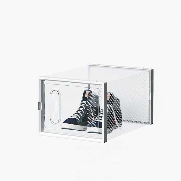 6-Piece Medium White Plastic Mesh Shoe Box Set - 35.00*25.00*19.00cm, Modular Design for Home Storage