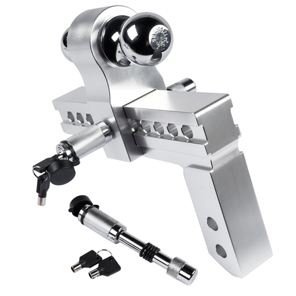 Adjustable 10" Drop / Rise Trailer Hitch for 2" Receiver 2" &2-5/16" Chrome Ball Aluminum