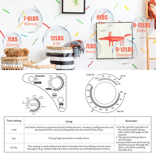 GYJ40-168C5 Compact portable Household clothes Dryer 2.6CUFT with Stainless Steel Drum White 120V 1400W MECHANICAL Control