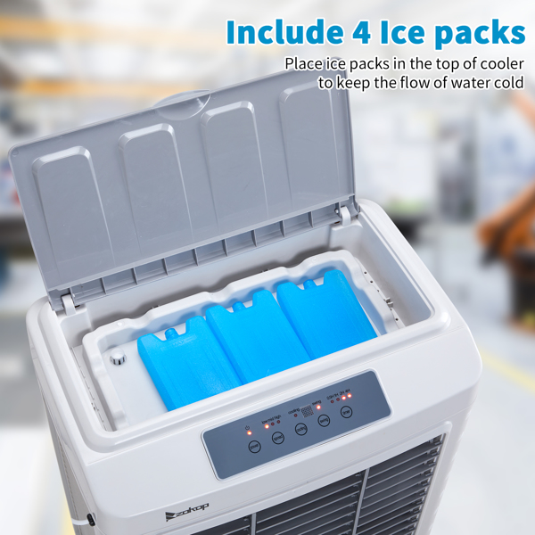 3 in 1 Portable Evaporative Cooler With dust filter,Indoor,Outdoor,4118CFM Personal Air Cooler with remote control and LCD screen,13.2 Gal Large Water Tank & Scroll Casters, 4 Ice Packs,White