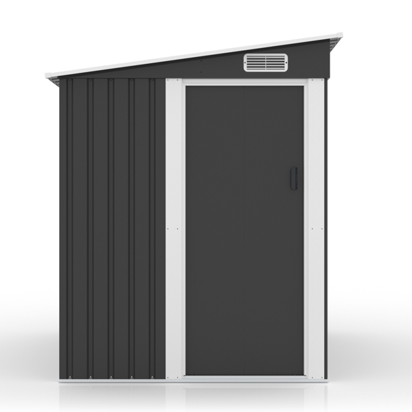 5*7FT Outdoor Storage Shed, Metal Garden Storage House with Slanted Roof & Double Sliding Doors for Backyard Outdoor Patio, Black