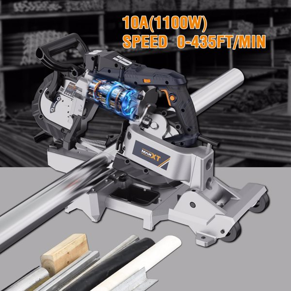 Band Saw with Lightweight Aluminum Base, 10 Amp 5 Inch Deep Cut Bandsaw, Variable Speed Handheld Automatic Multipurpose Cut with Carrying Wheels Portable Metal Saw, Band Saws for Metal Wood[Unable to 