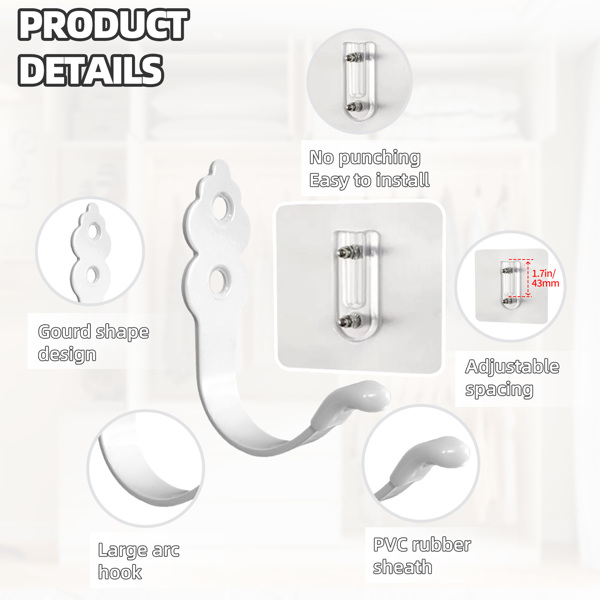 Hanging hooks for clothes, hats, small items in the bathroom, hotel kitchen, with no need for drilling. Decorative Huacu-shaped hooks