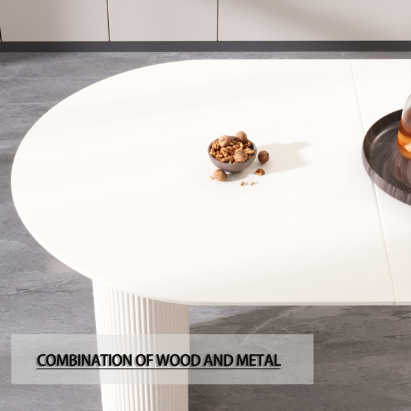 63英寸中世纪现代奶油风格MDF餐桌和PU餐椅套装4套。组装桌面和黑色金属腿餐椅套装，适用于家庭和厨房-5