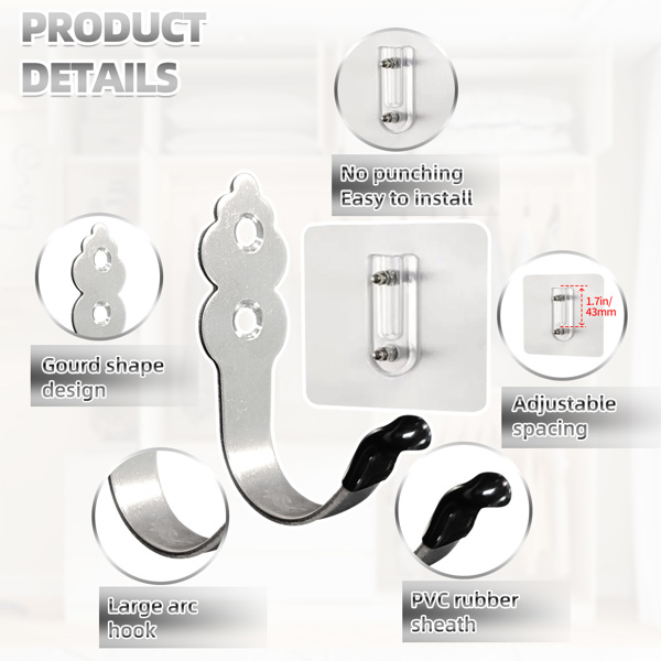 Hanging hooks for clothes, hats, small items in the bathroom, hotel kitchen, with no need for drilling. Decorative Huacu-shaped hooks