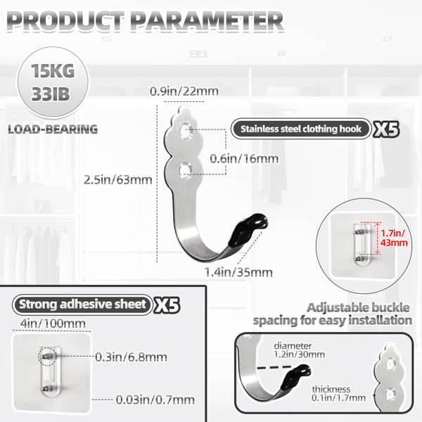 Hanging hooks for clothes, hats, small items in the bathroom, hotel kitchen, with no need for drilling. Decorative Huacu-shaped hooks