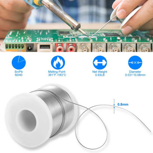 diameter wire contains 60% Tin and 40% Lead Tin Lead Rosin Core 0.031”/0.8mm 1.7% Flux Electrical Solder Wire Sn60 Pb40 1lb