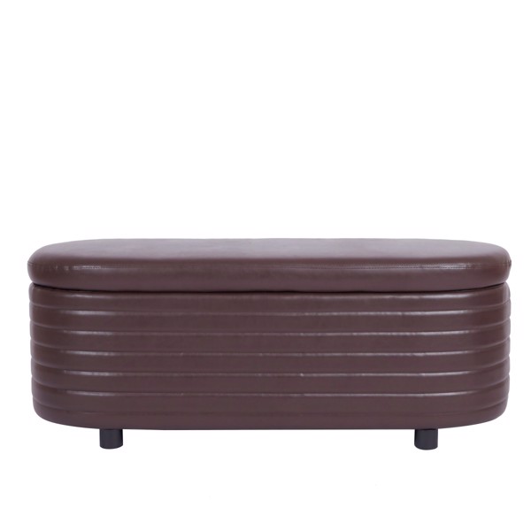 Brown Pu Leather, Modern Upholstered Storage Bench, End Of Bed Stool, For Living Room, Entryway, Bedroom