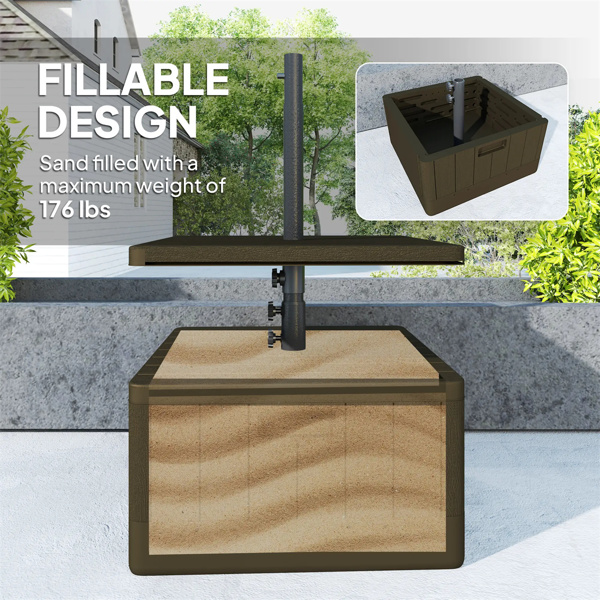 Weighted Umbrella Stand with Table Tray and Wheels - Brown