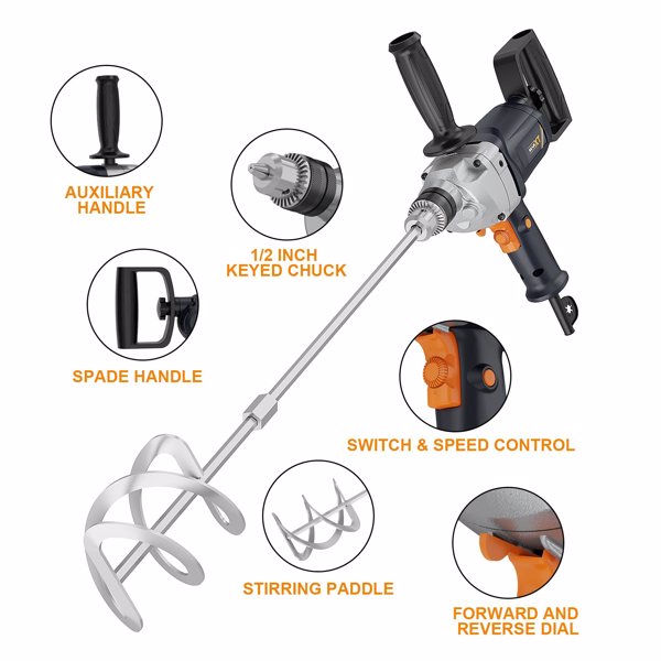 Drill Mixer Set with Spade Handle 1/2 inch Electric Corded Mixing Drill Machine 9A Motor Concrete Mud Mixer[Unable to ship on weekends]