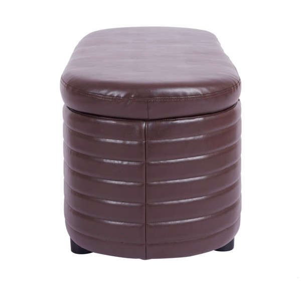 Brown Pu Leather, Modern Upholstered Storage Bench, End Of Bed Stool, For Living Room, Entryway, Bedroom