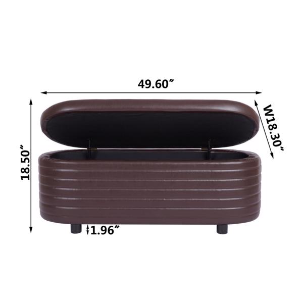 Brown Pu Leather, Modern Upholstered Storage Bench, End Of Bed Stool, For Living Room, Entryway, Bedroom